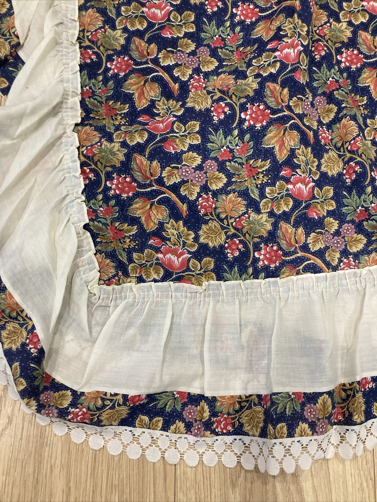 2 Pairs Attached Valances Rifled Laced Cotton Blend Floral Curtains 45”W/78”L
