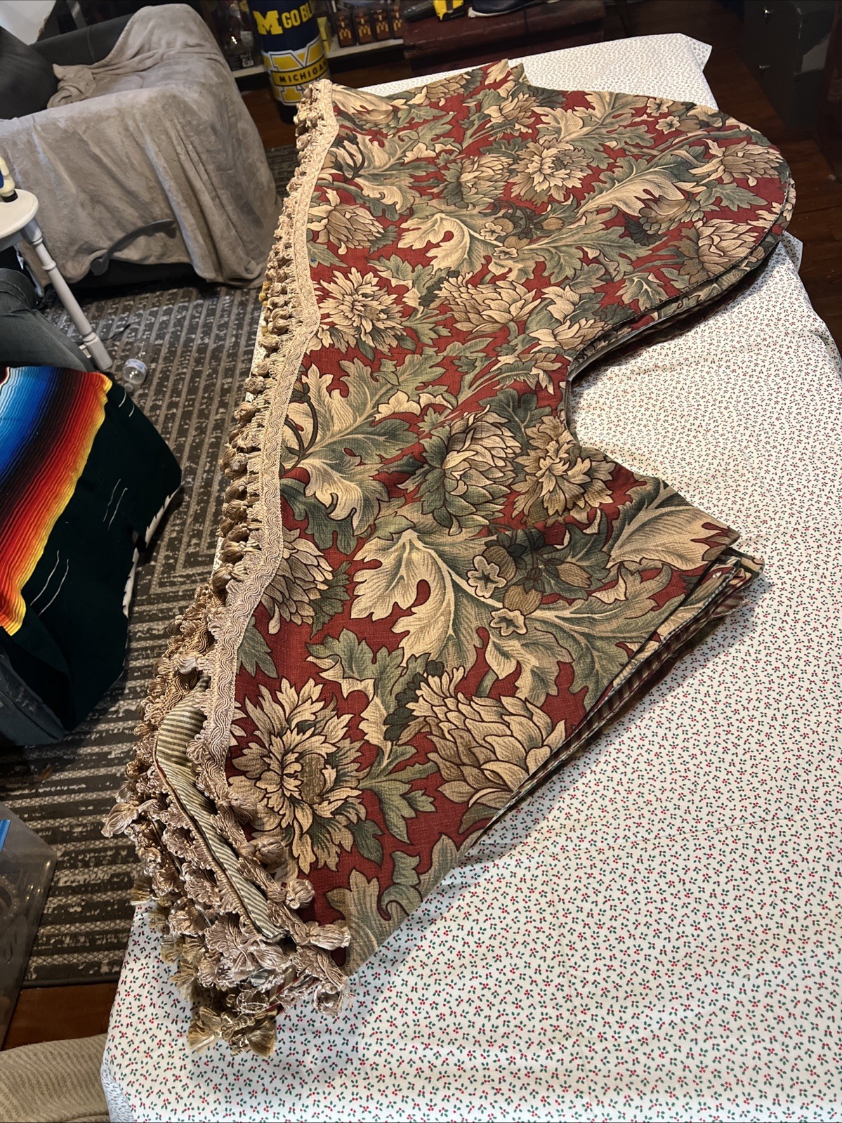 Vintage Custom Scalloped 130” Valances Set of 4 Floral Tapestry Lined w/ Fringe