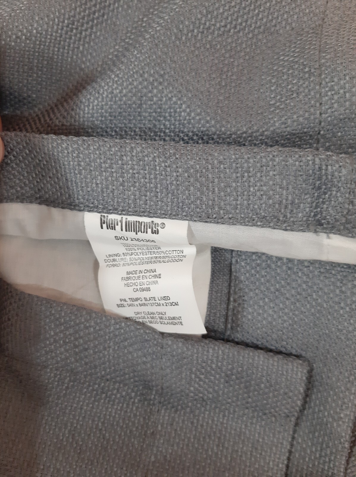Pier 1 Single Panel 54W x 72L Slate Gray lined curtains w/ Grommet rings