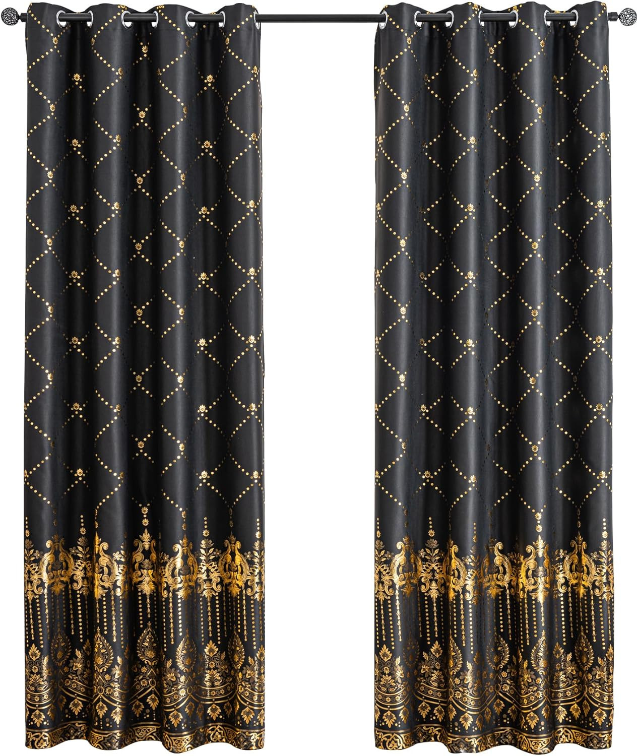 Blackout Window Curtains 52×84″ Black Gold Grommet Drapes – 2PCS Set