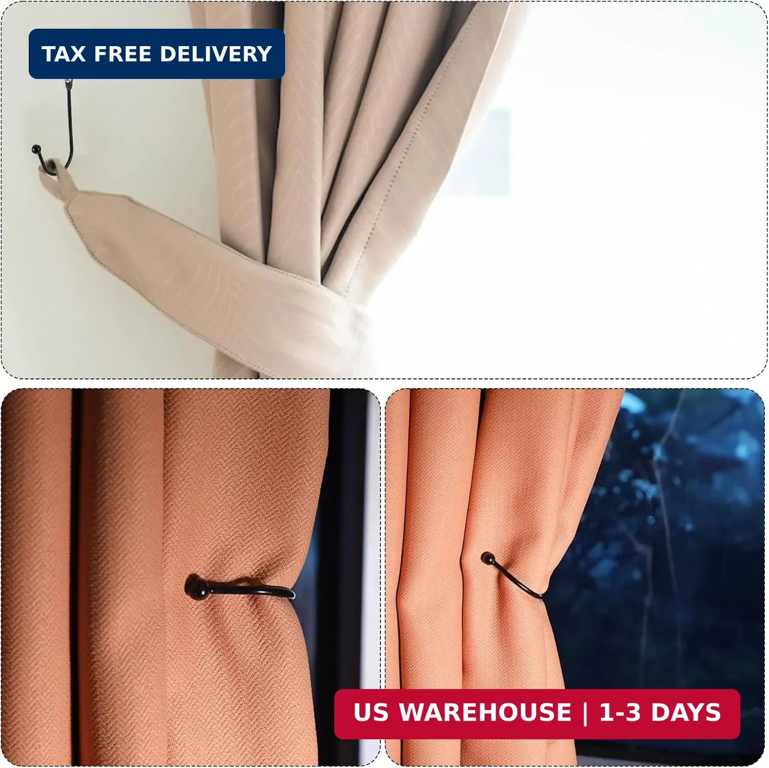8 Pcs Metal Curtain Holdbacks, Curtain Tiebacks Wall Mounted Curtains Hooks Deco