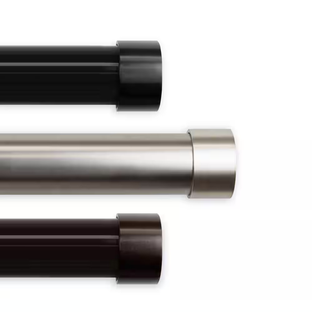 1.5 In. Dia Cap 66 In. L – 115 In. L Single Curtain Rod Set in Black