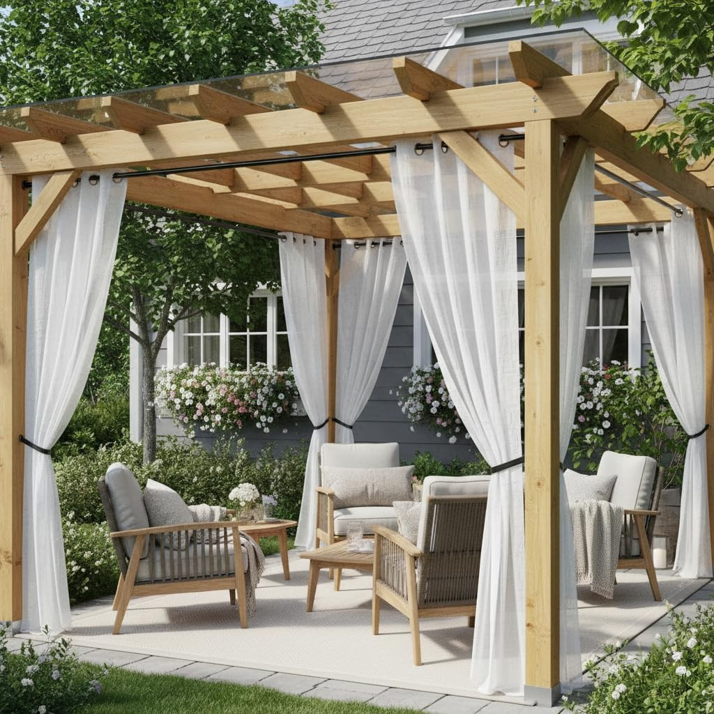Waterproof White Sheer Curtains for Patio, 6 Panels, 110×84 Inch Grommet