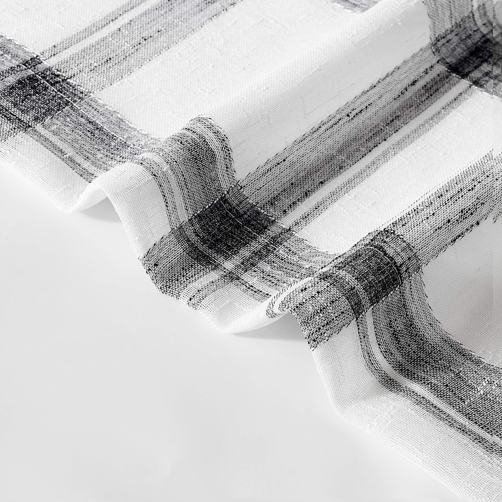 White Black Check Valance Curtain for Kitchen Linen Blend Semi Sheers Rod Poc…