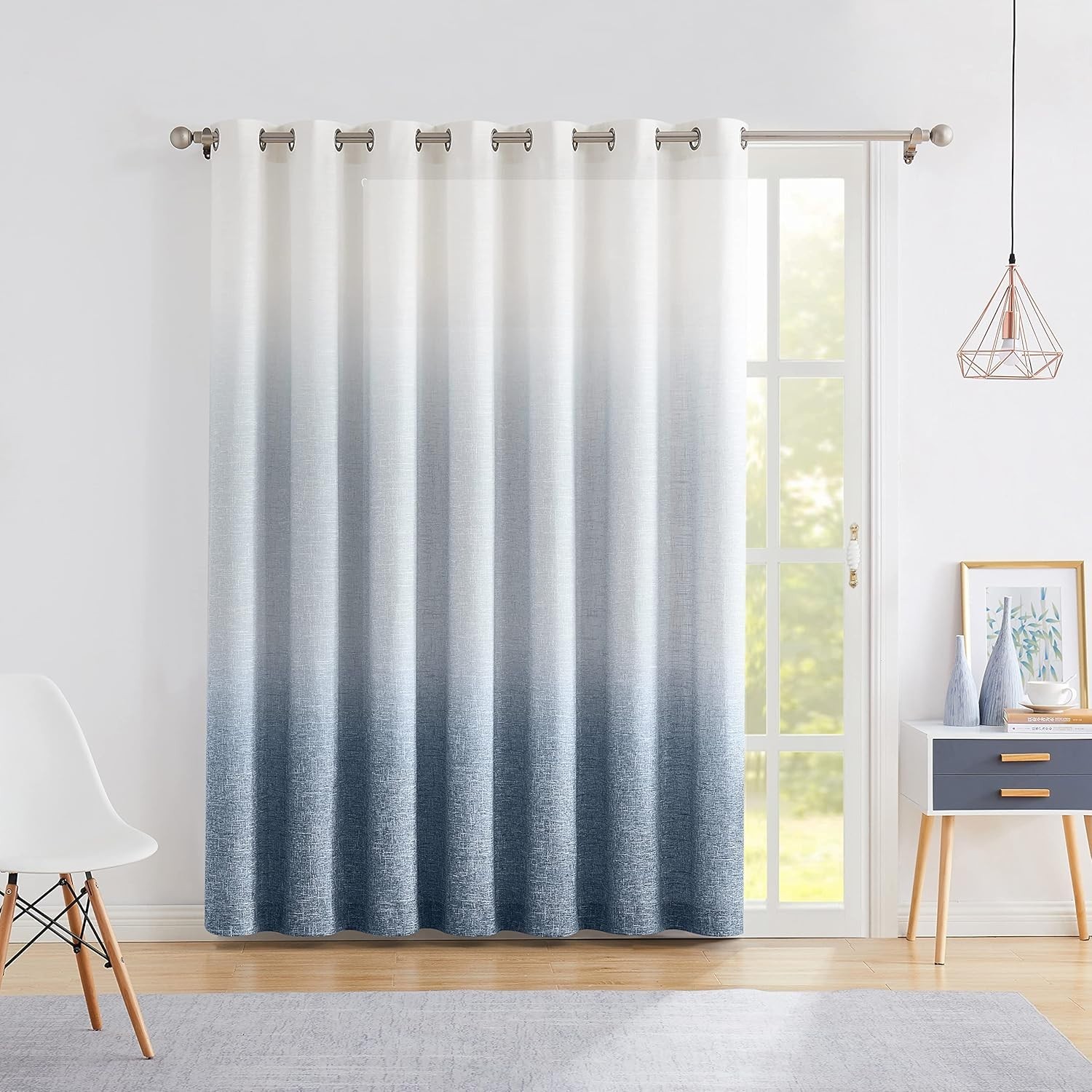 Ombre Window Door Curtain 100″ Extra WideCream White to Indigo Blue, 100″ x 95″,