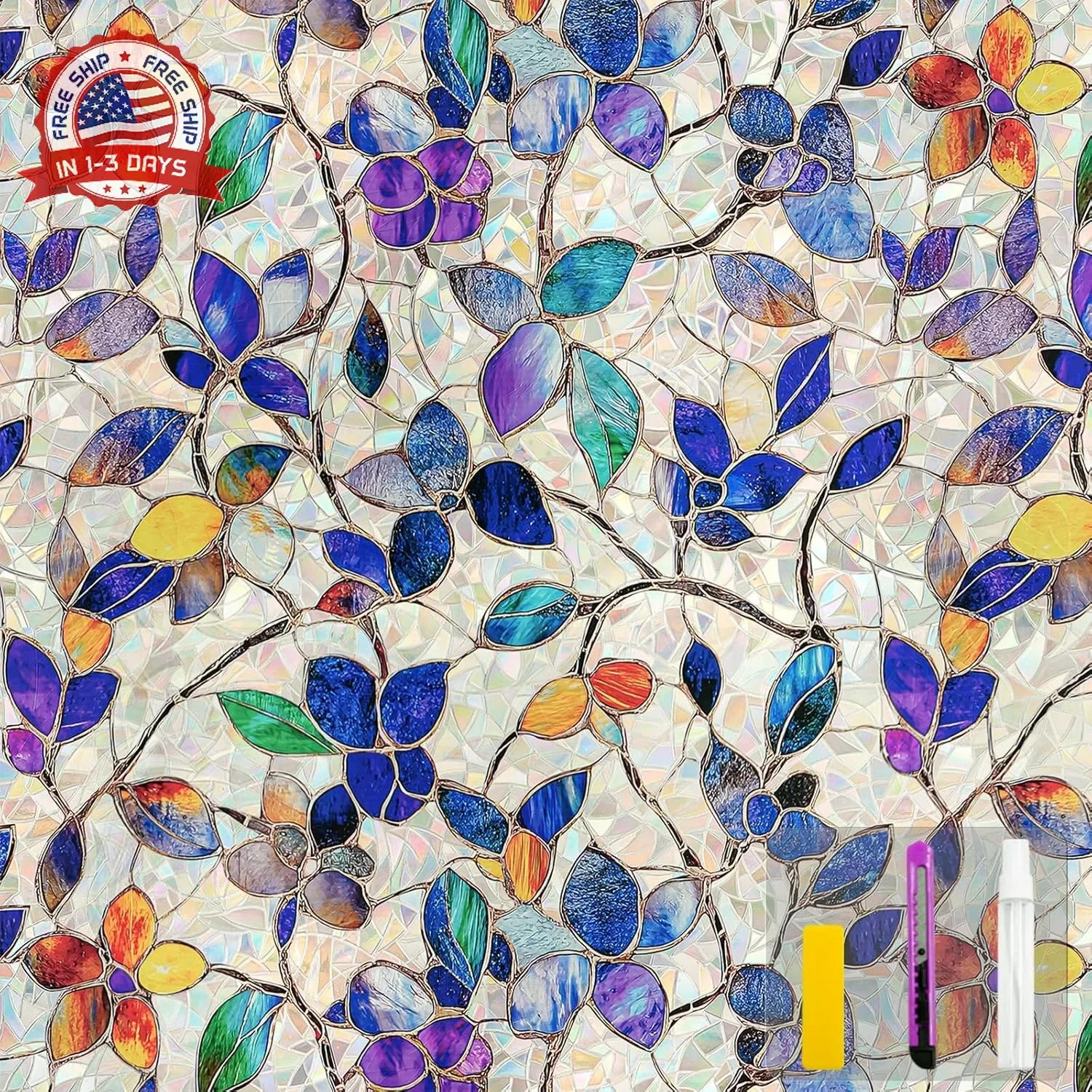 COUNTEWOL Window Privacy Film with Installation Tools Home Decorative Colored Gl