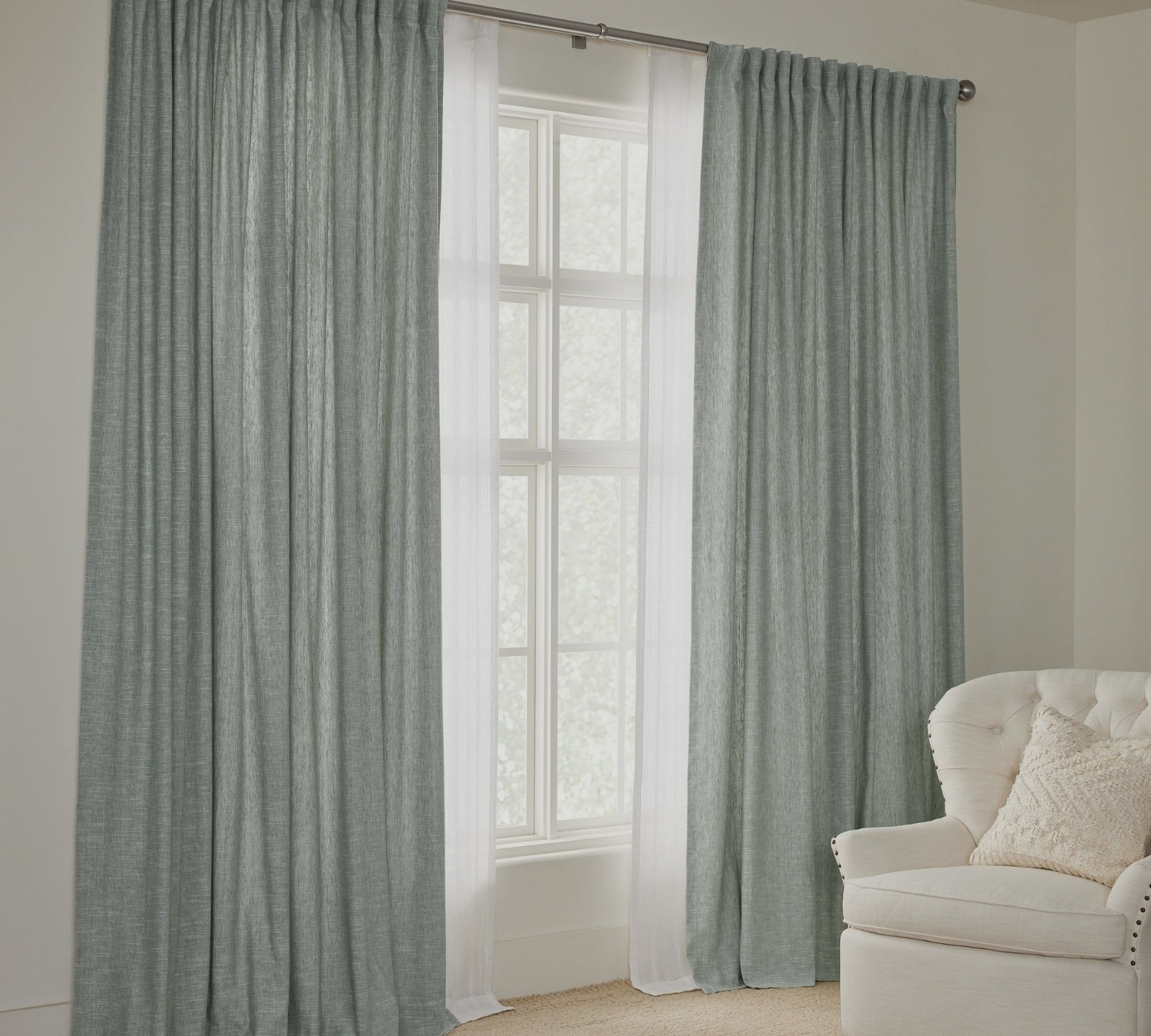 s/2 Pottery Barn Emery light filtering curtain panels, 50×84, mineral blue