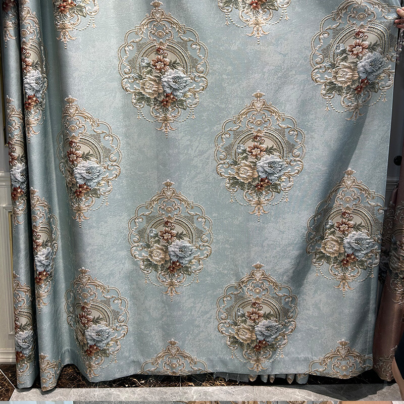high-grade European blue jacquard chenille thick valance curtain tulle M1559