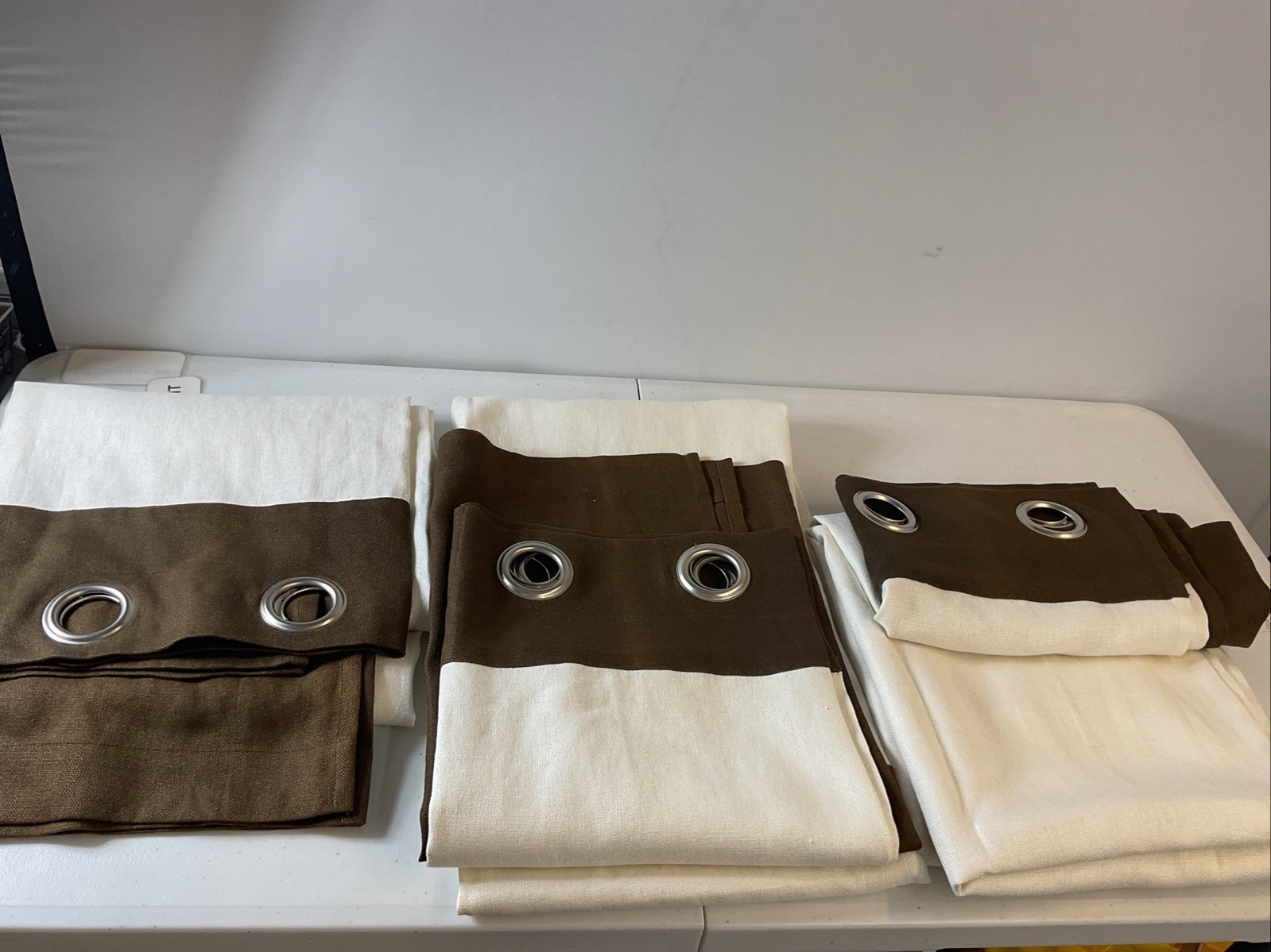 West Elm 100% linen Curtains 48 x 108″ Grommets 3 Panels Ivory Chocolate brown