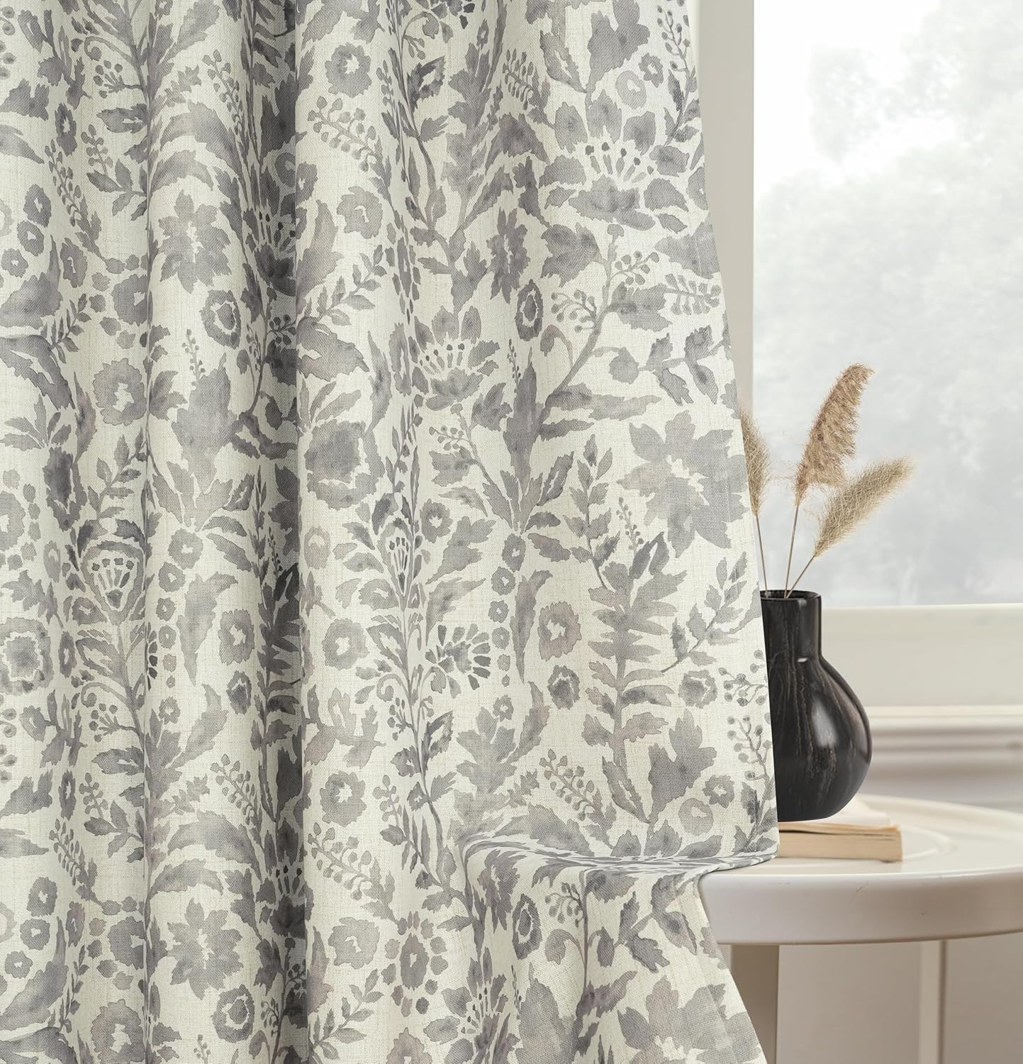 Julia Watercolor Thermal Insulated Blackout Curtains 52×84 Linen Gray 2 Panels