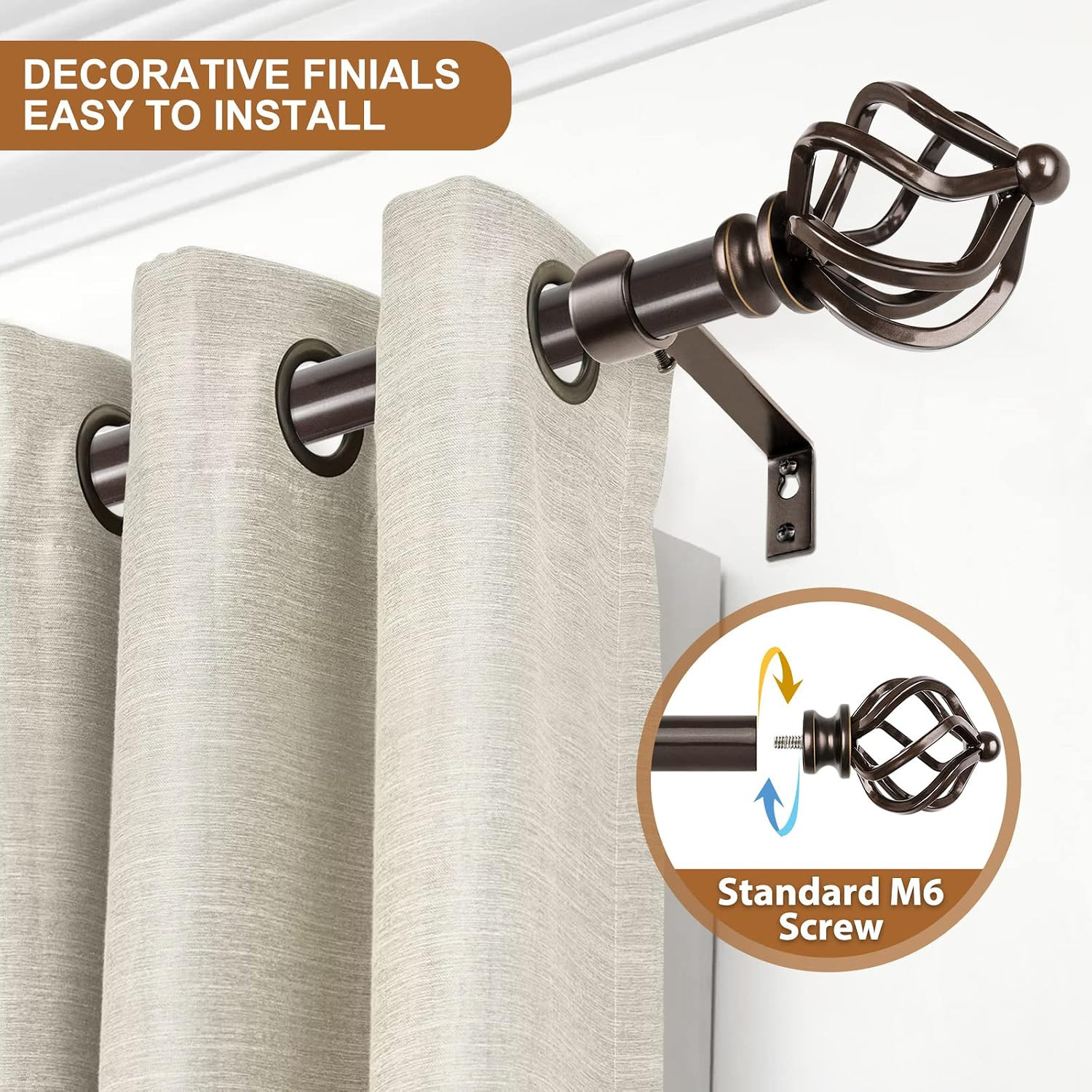 KAMANINA Replacement Finials for 1 or 7/8 Inch Curtain rods, 2 Pcs, Bronze | Dec