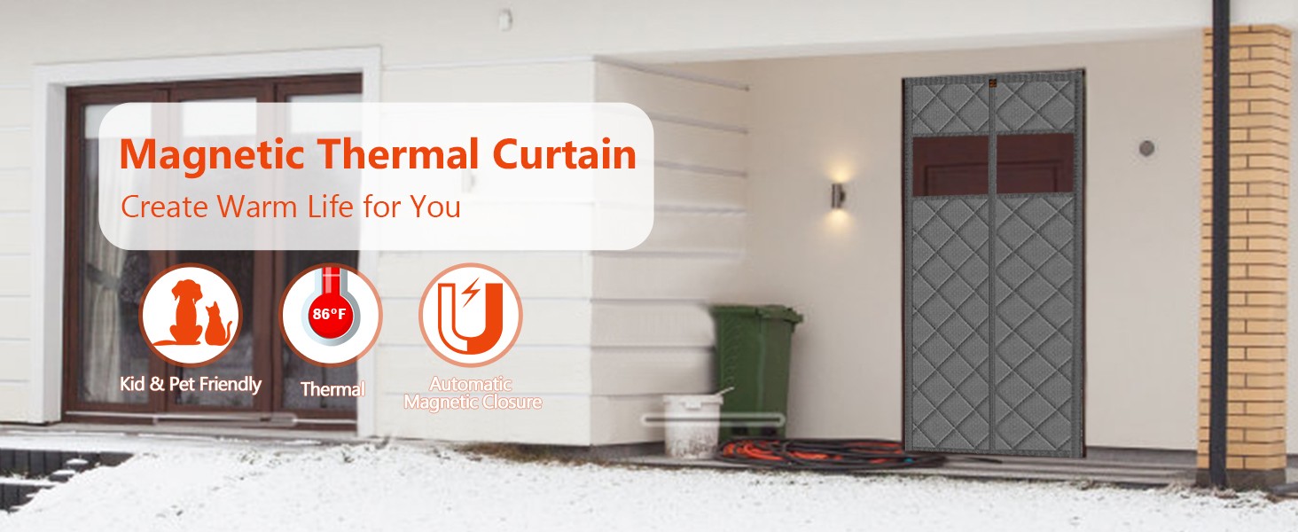 Magnetic Thermal Door Curtain, 36 X 80 Inch Insulated Door Cover Thickened
