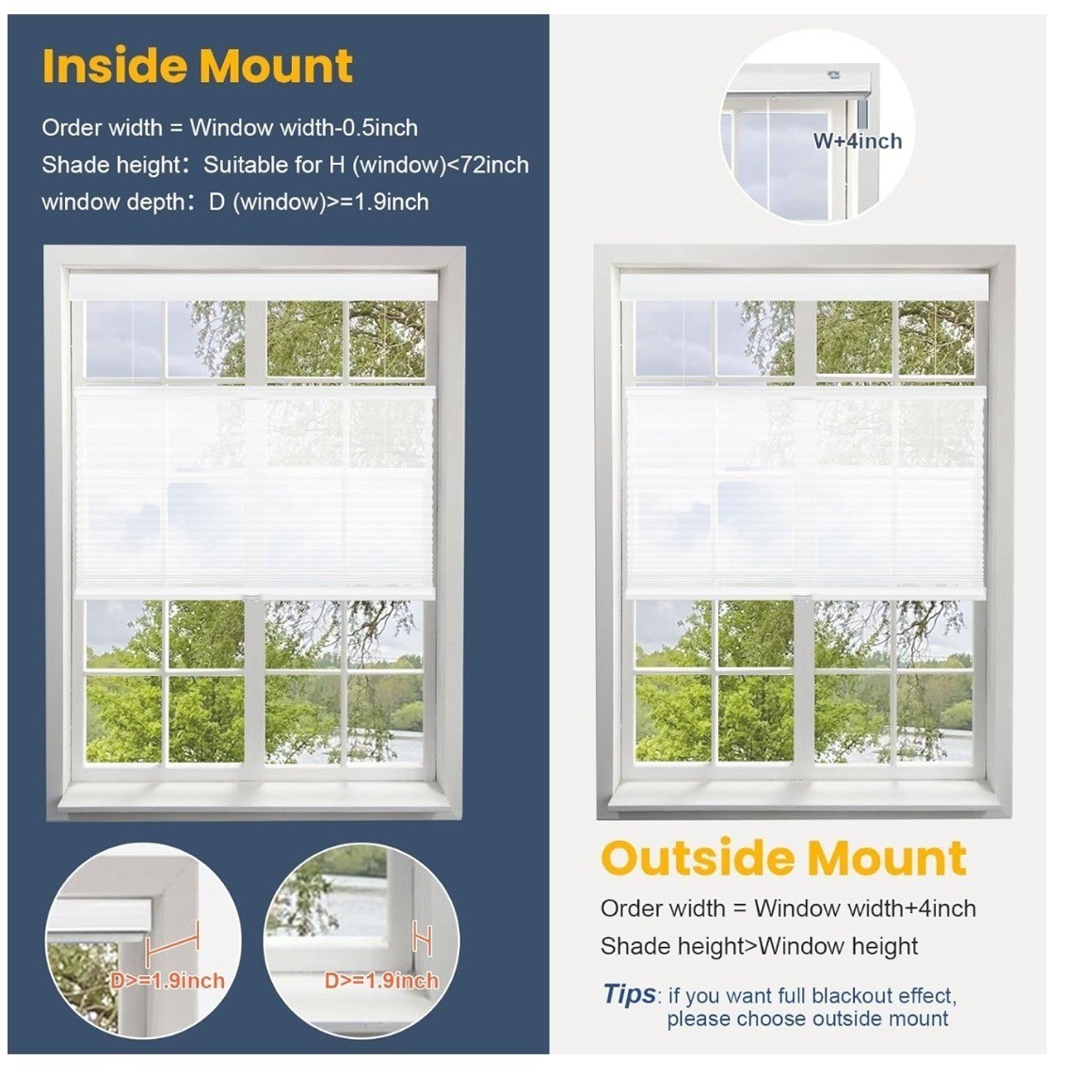 Top Down Bottom Up Cellular Blinds White Honeycomb Shade 35W x 64H Cordless