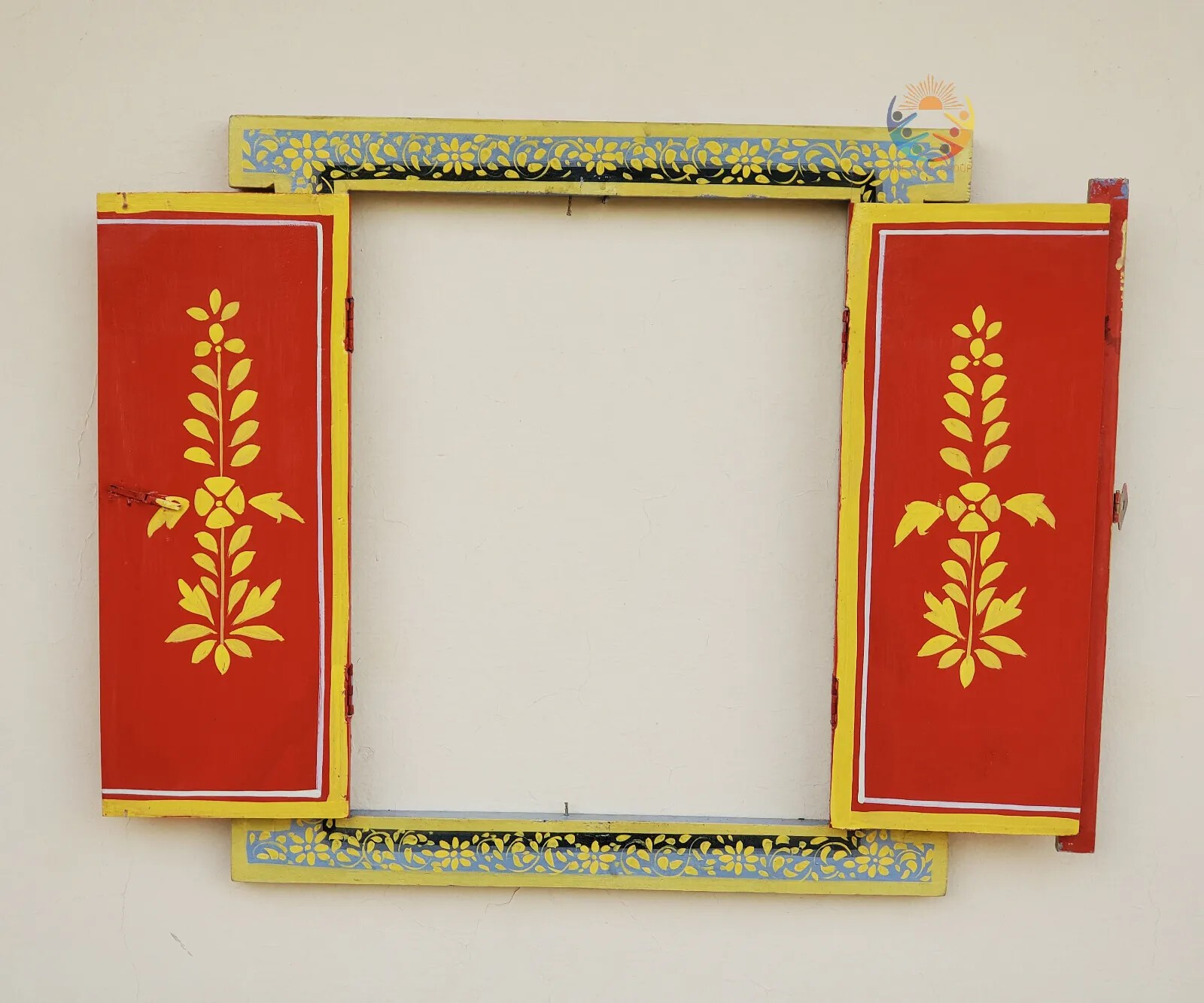 Wooden Frame Window Shutter Handcarved Rajasthani Traditional Wall Mount Hanging