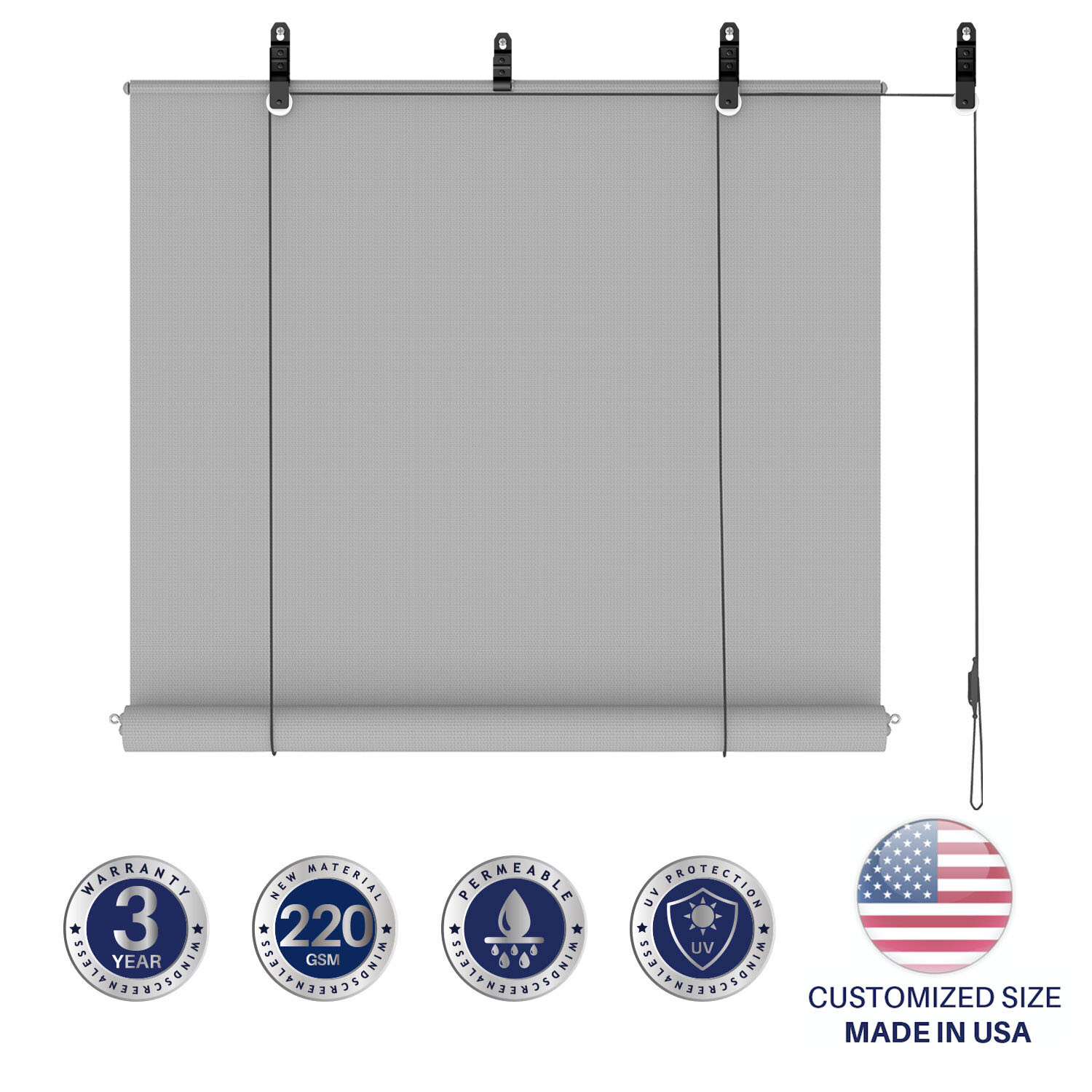 Gray Roll up Shade Roller Curtain For Patio Porch Pergola Balcony Yard Outdoor