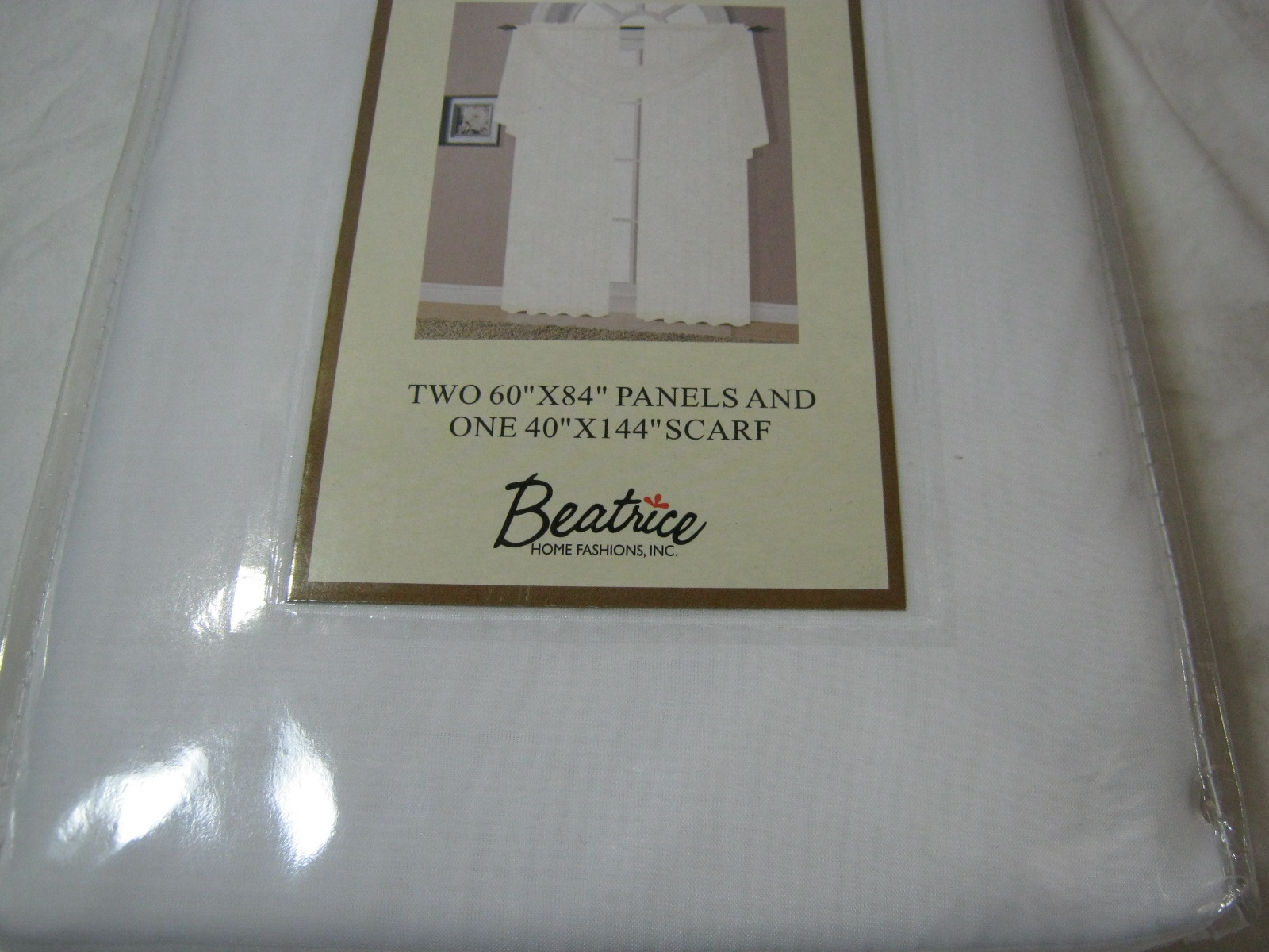 NEW Beatrice Solid Voile 2 (60×84) Panels and 1 Scarf 40×144 Set – White NIP