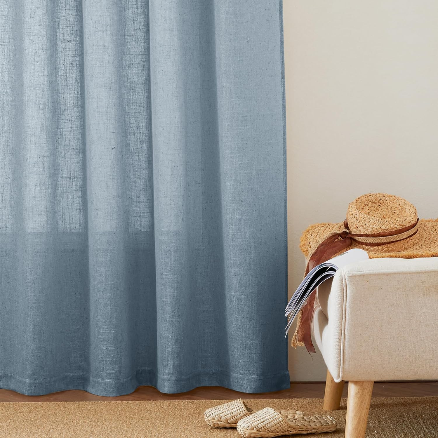 Light Filtering Curtains 95 Inches Long 2 Panels Set, Privacy Protected Linen Bl