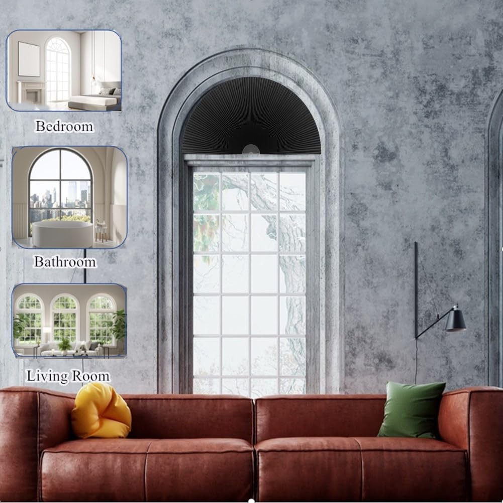 Arch Window Shade Blackout Cellular Shades Half Circle 24″W x 12″H, Black