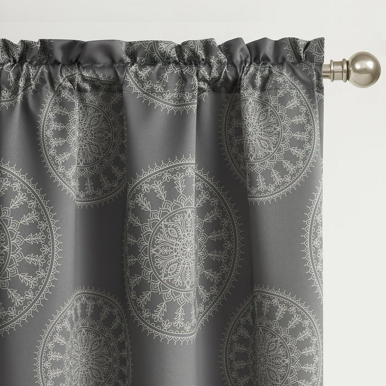 Mainstays Blackout 2 Panel Gray Medallion Curtain 30″ W x 84″ L Rod Pocket New