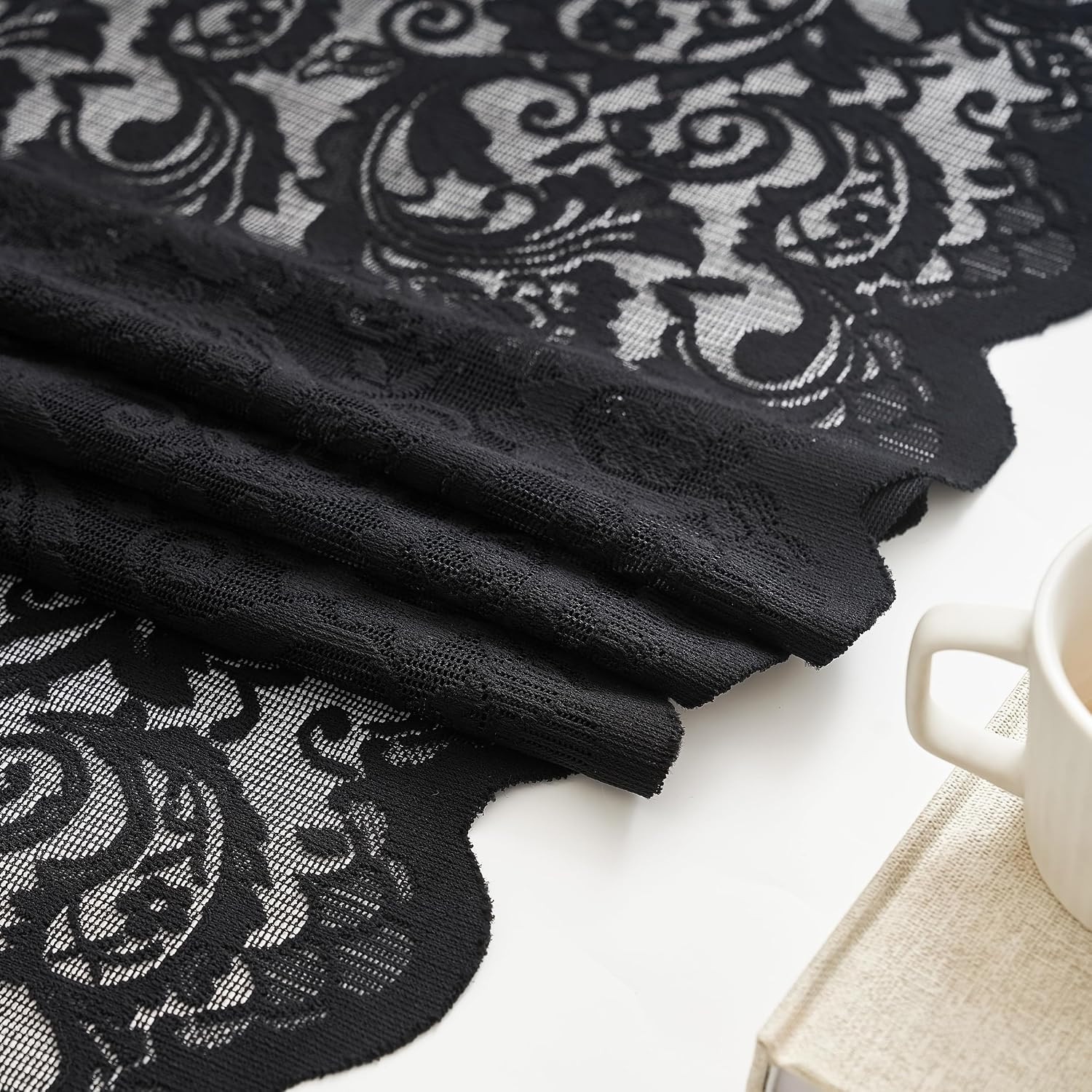 Black Lace Curtains Short 54 Inch Length – Gothic Sheer Dark Floral