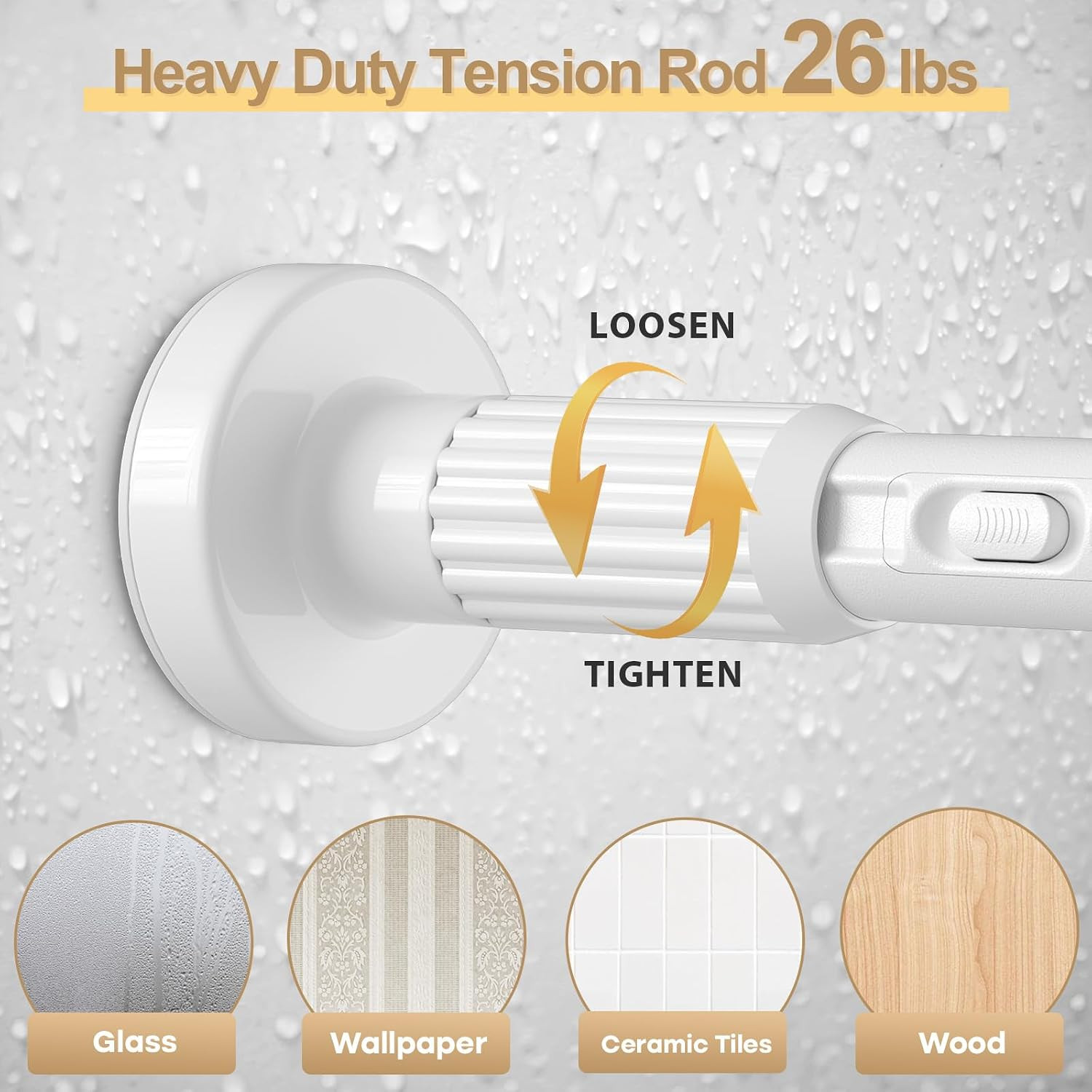 White Tension Curtain Rod 41-126In(4-10Ft), Long Outdoor Curtain Rod No Drilling