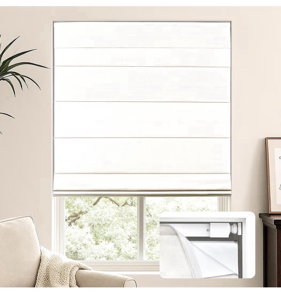 LazBlinds Cordless Blackout Roman Shade 24×72 White No Drill Thermal Blind