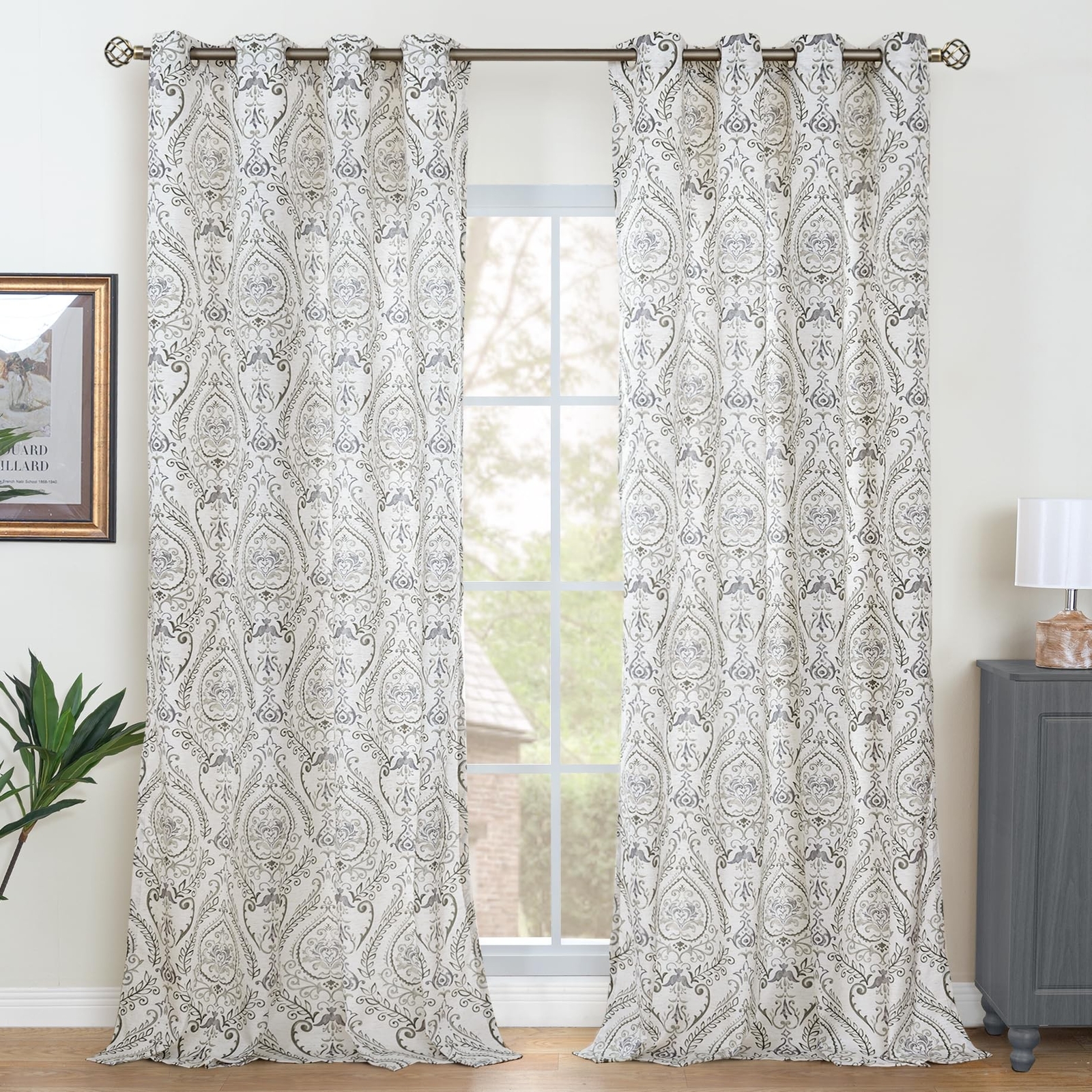 LAMIT Linen Curtains for Living Room 84 inch Length 2 Panels Set, Light Filte…