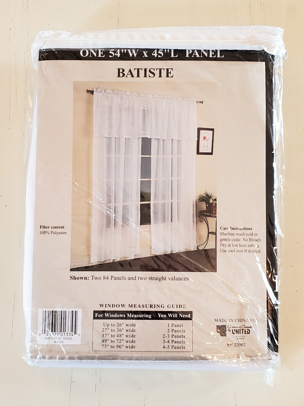 United Curtain Sheer White Solid Batiste Rod-Pocket Curtain Panel, 54″x45″