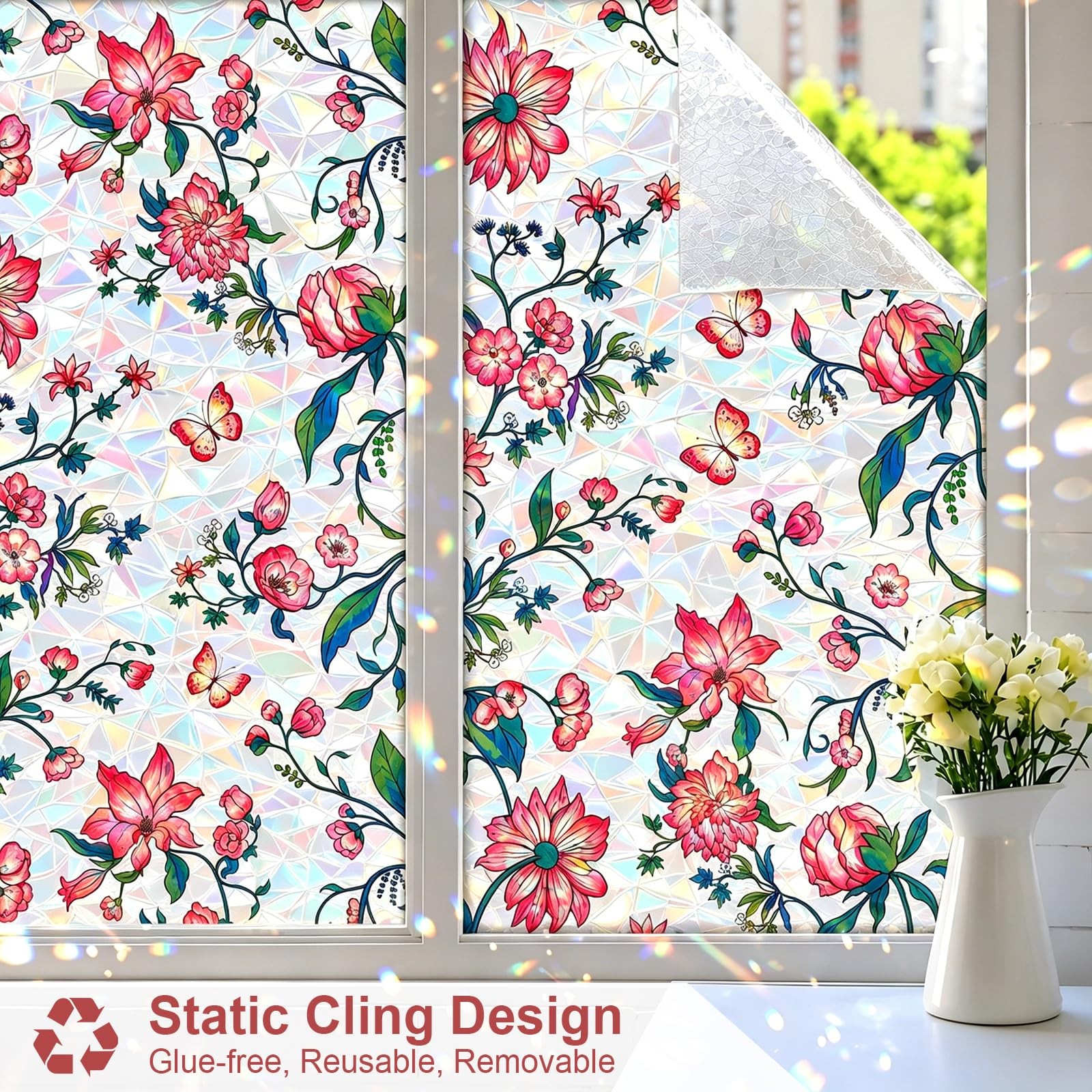 Window Privacy Film, Stained Glass Window Film Static Cling UV & Heat Blockin…