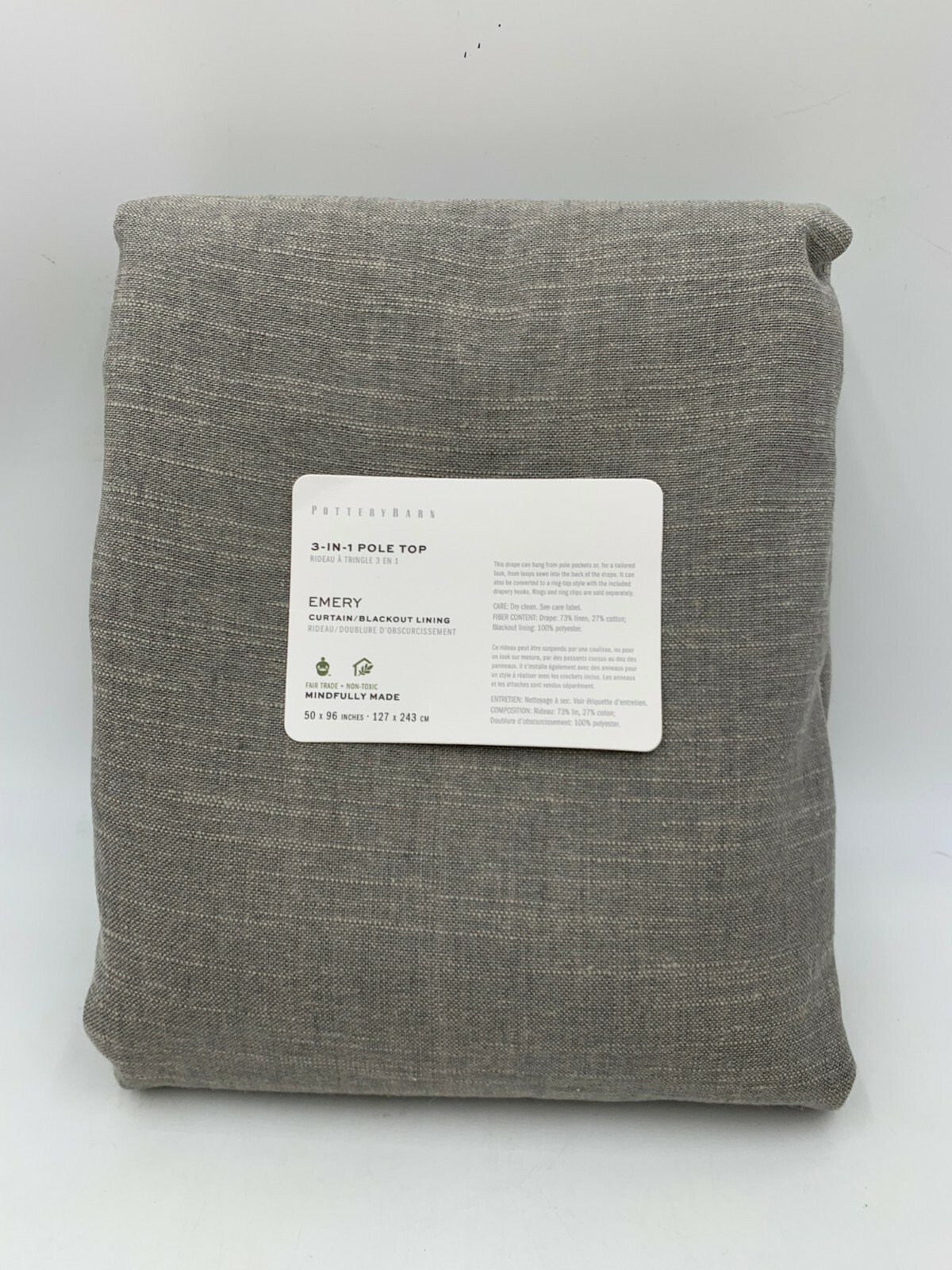 Pottery Barn Emery Linen Blackout Drape Curtain Panel Gray 50 x 96″ #Q143