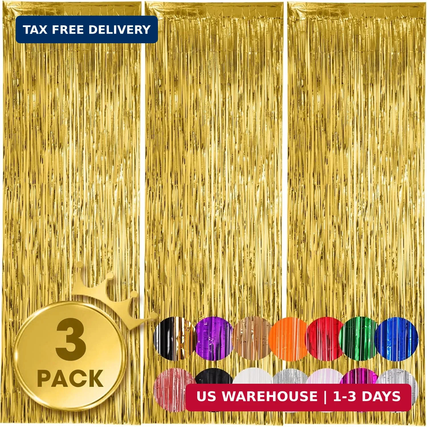 Voircoloria 3 Pack 3.3×8.2 Feet Gold Foil Fringe Backdrop Curtains, Tinsel Strea
