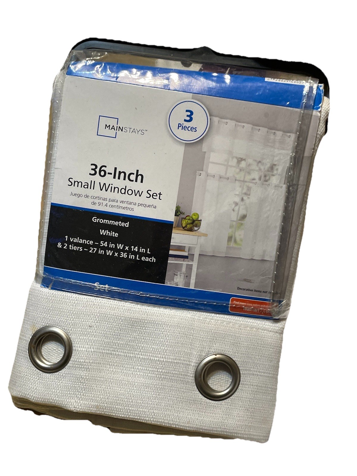 White Kitchen Valance & 2 Curtain Set 2 Pack 36” Fresh Grommeted Textured