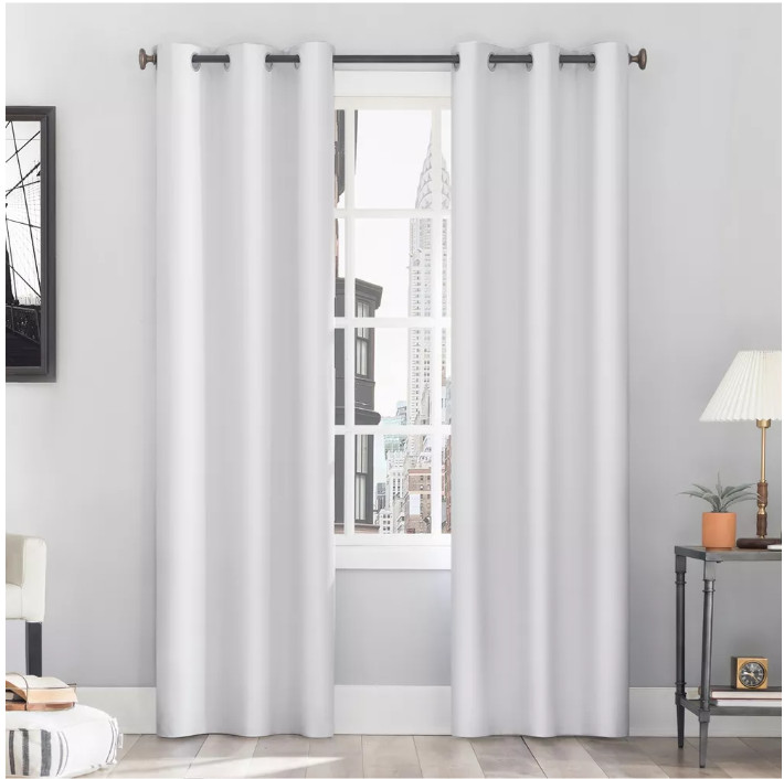 Sun Zero Gray 1-Panel 40 in x 84in Room Darkening Curtain Lichtenberg White