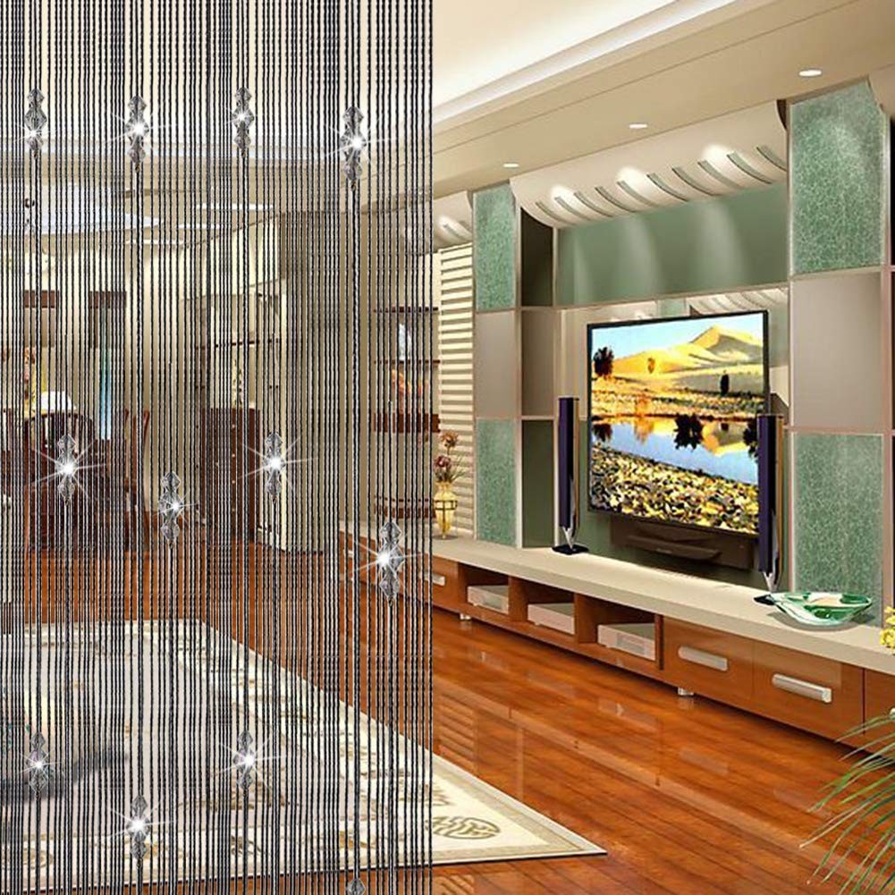 GREENWISH String Curtains Black Beads Curtains Doorway Tassel Curtain Thread