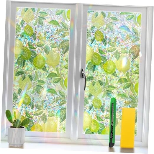 Stained Glass Window Film Rainbow Window Privacy 35.4″ x 78.7″ Lemon Rainbow