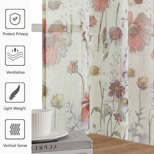 Crushed Valance Sheer Curtains 14 Inches 42″W x 14″L (Pack of 2) Multi Color
