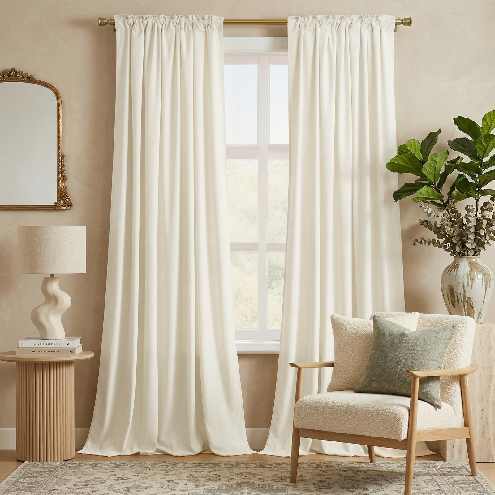 Nicetown Ivory White Velvet Curtains 120 Length For Bedroom Living Room Room