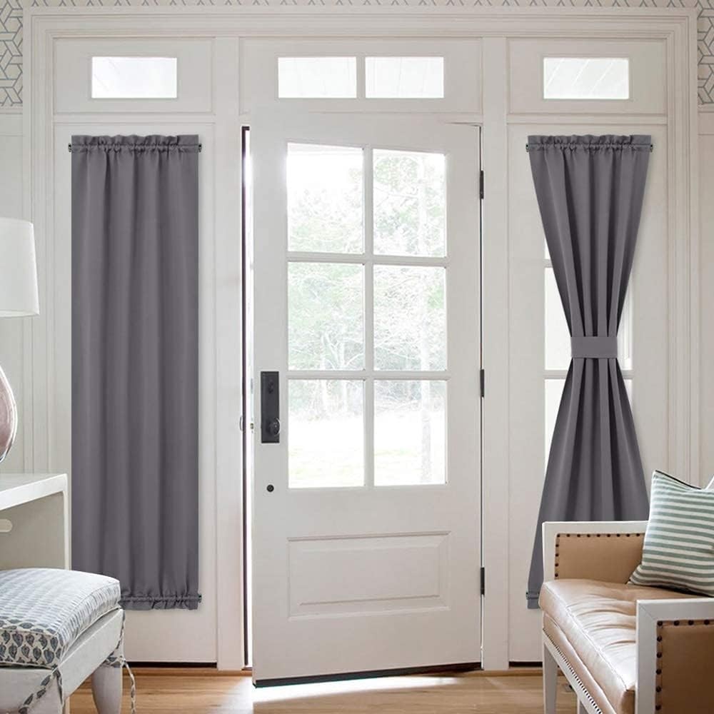 Door Curtain Panel, Grey French Door Curtains Blackout Thermal Insulated Curt…