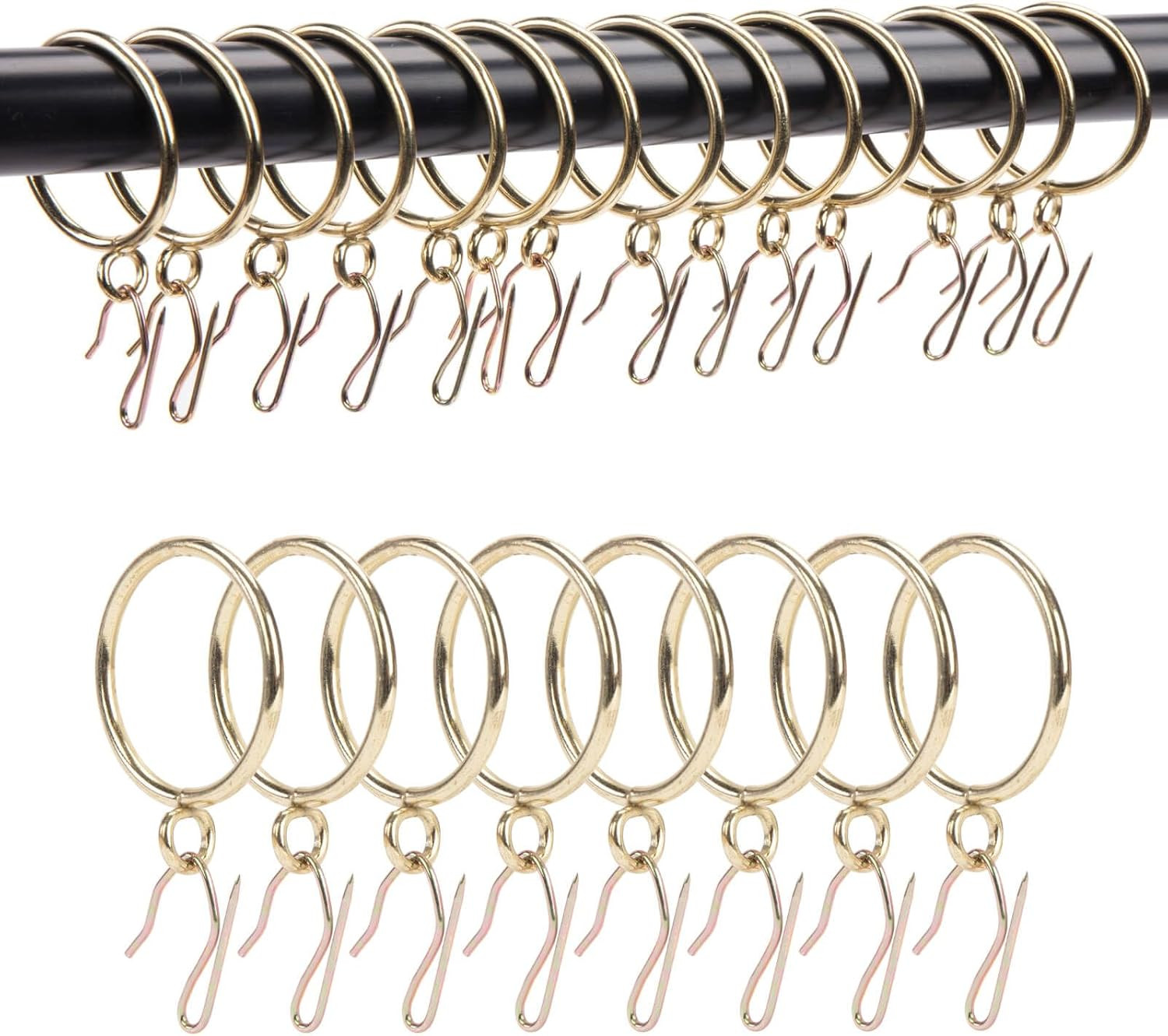 Curtain Rings with Hooks Rustproof Metal Drapery Rings with Eyelets and Pinch Pl