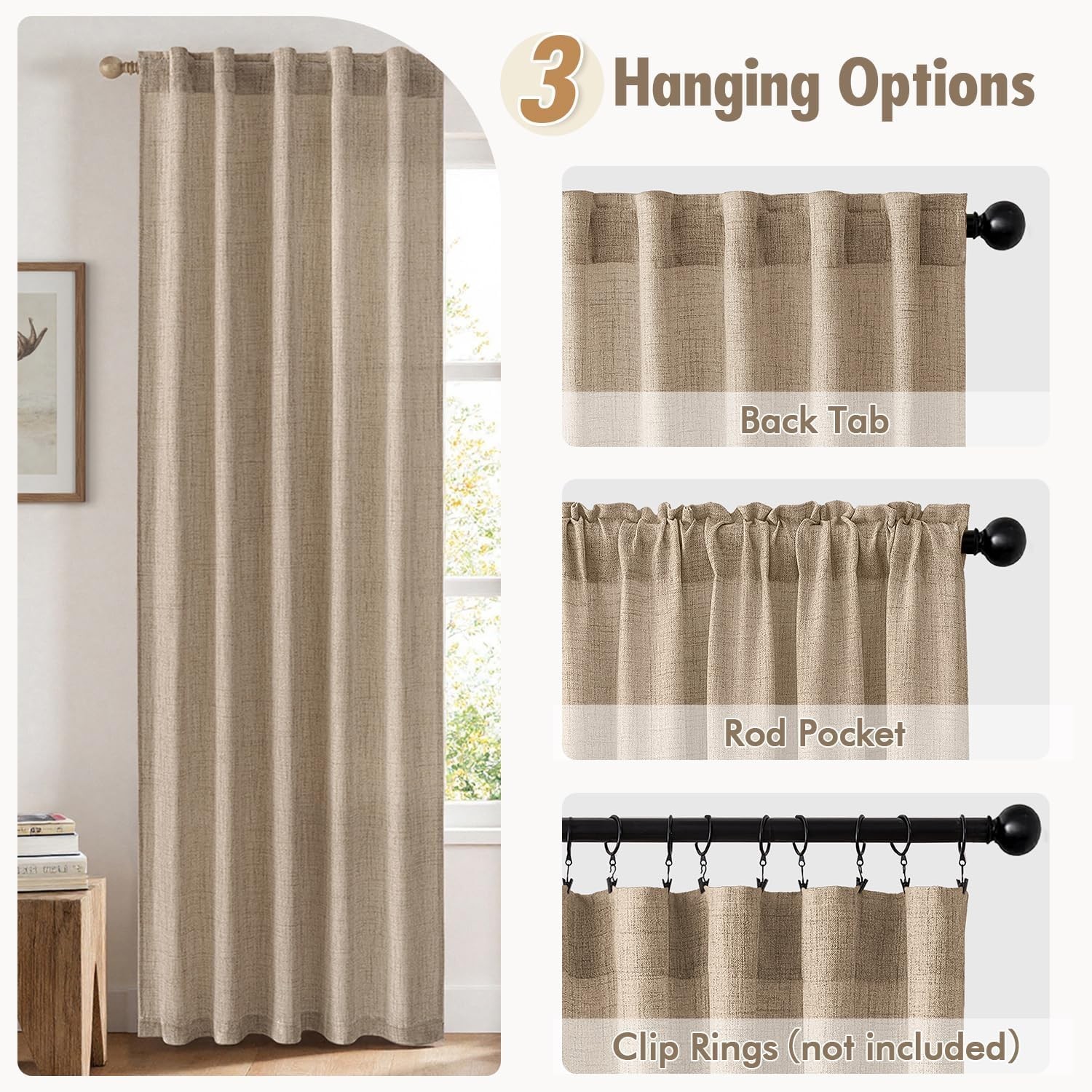 Faux Linen Curtains Panels Light Filtering Window Drapes for Living Room and …