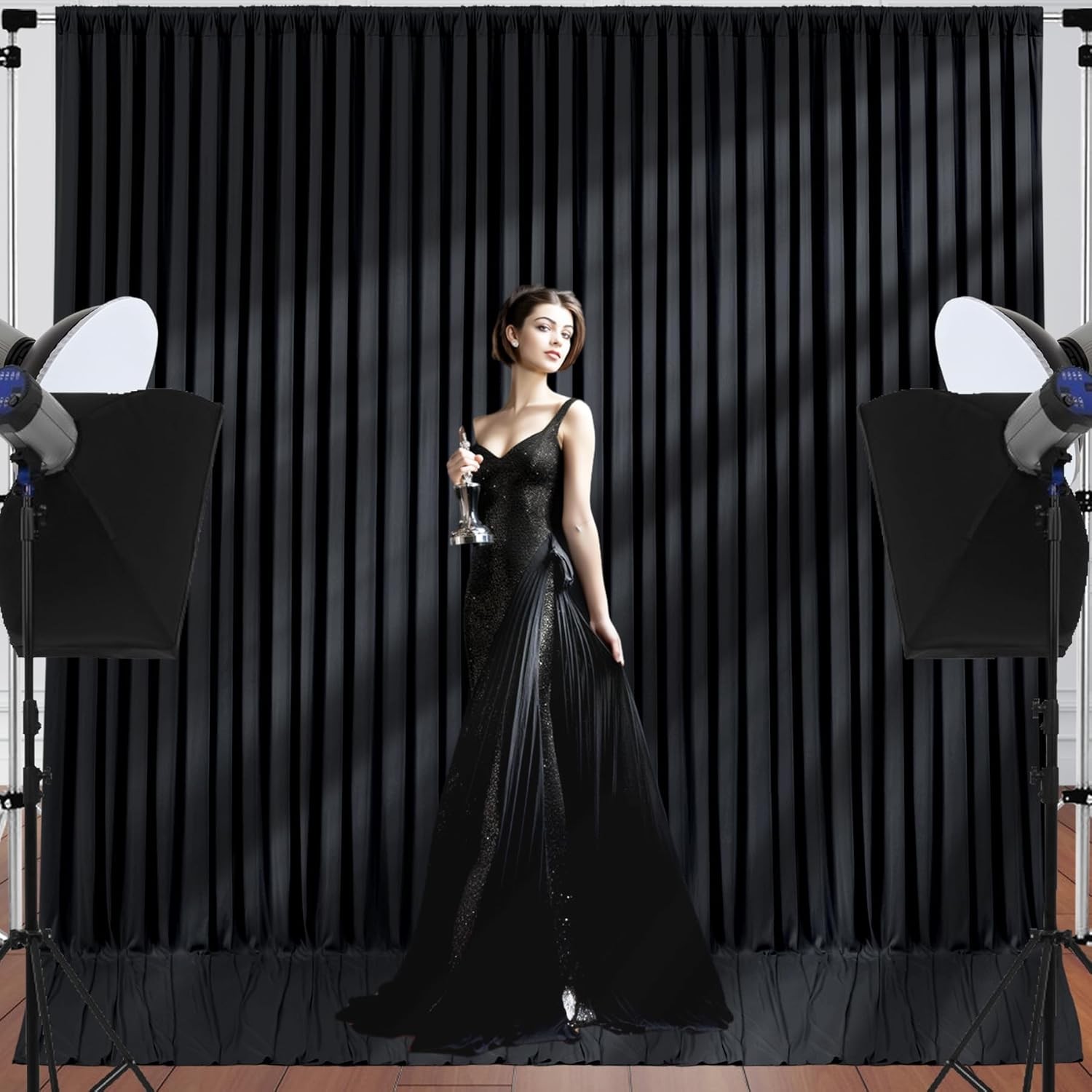 40ft x 10ft Black Backdrop Curtains for Parties, Wrinkle Fabric Drapes for