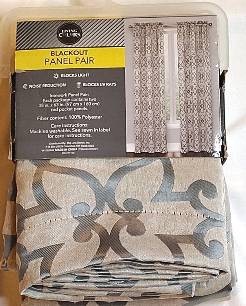 Living Colors Blackout Window Panel Pair 38″ x 63″ Set of 2 Gray Geometric