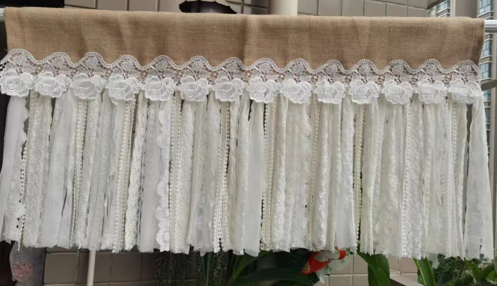 Custom Burlap Lace Valance Kitchen Curtain window Treatment