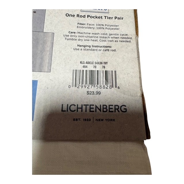 Lichtenberg Adele Ivory Rod Pocket Tier Pair Curtains 54″ W x 36″ L Leaf