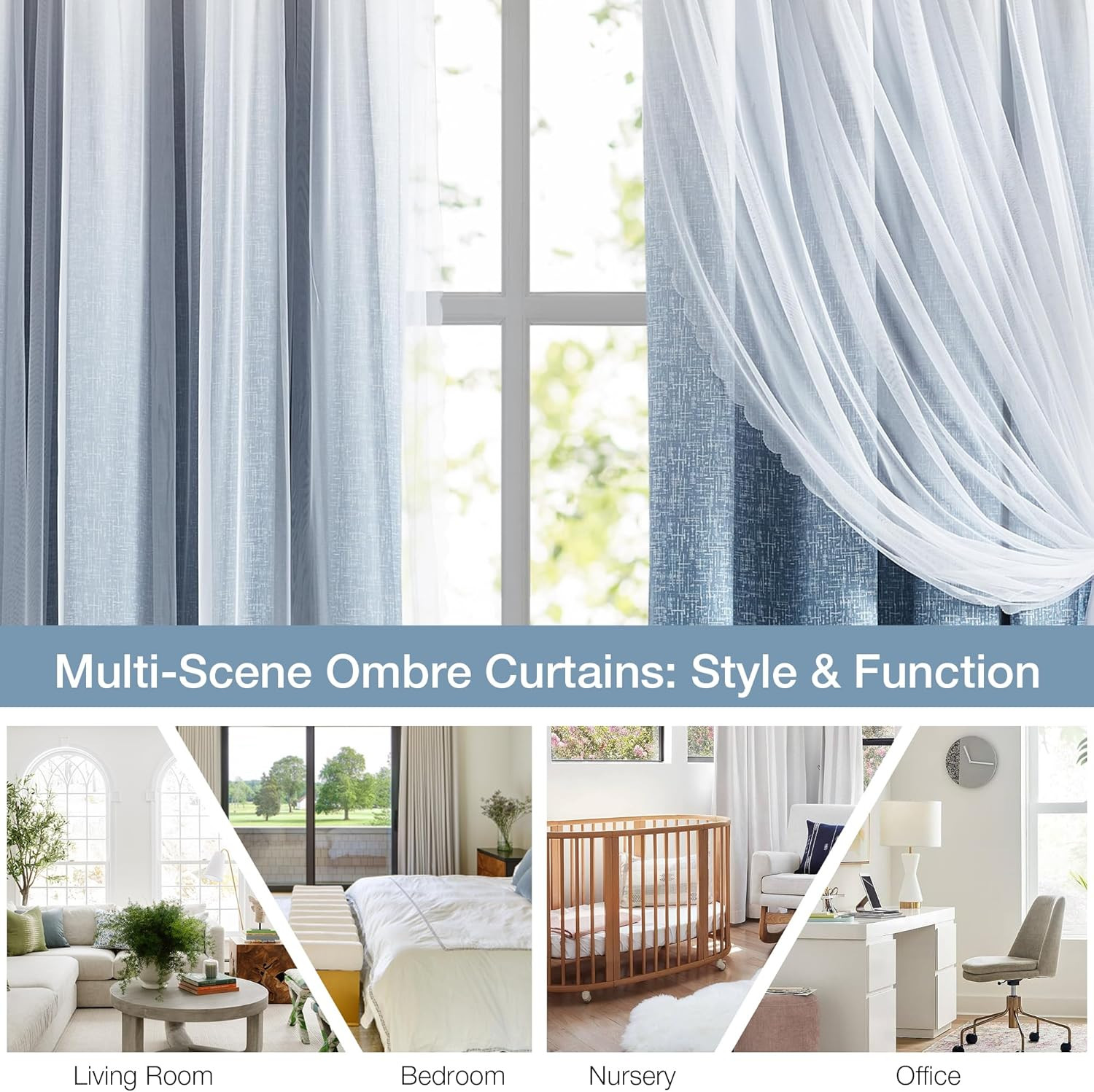 Blackout Ombre Window Curtains with Sheer Overlay, 2 Panels, 52″x90
