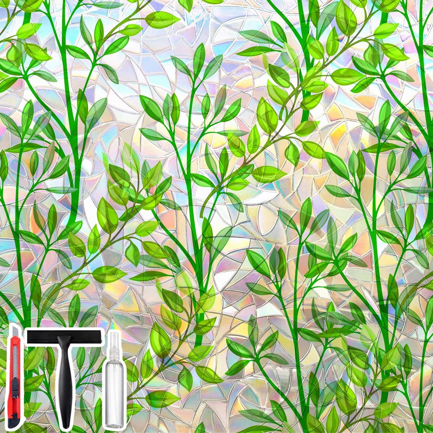 Window Privacy Film with Cutting Grid, Non-Adhesive Stained Glass Window Film…