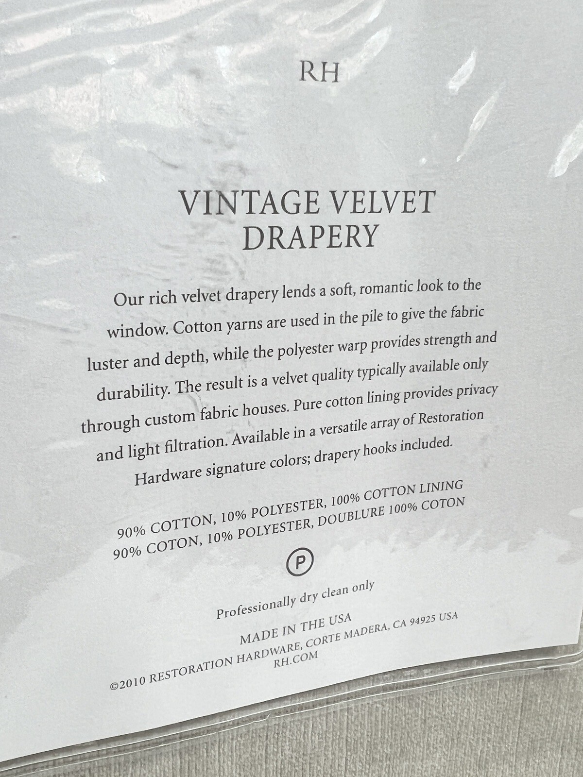 Restoration Hardware Vintage Velvet Drapery RP 100″W x 84″L Oatmeal NEW $549