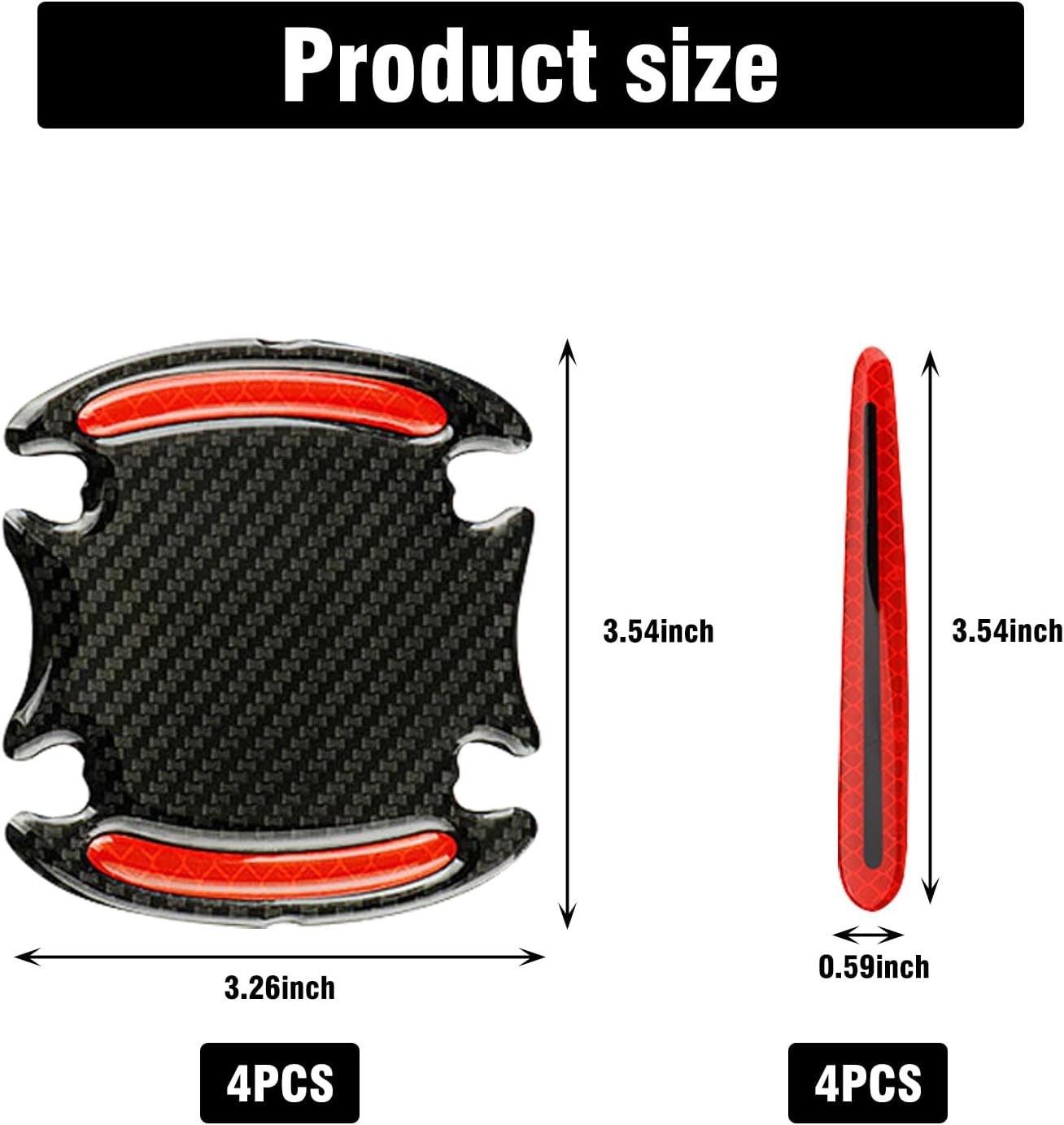 Car Door Handle Sticker, 4 PCS 3.5In x 3.2In Reflective Rubber 8 PCS Red