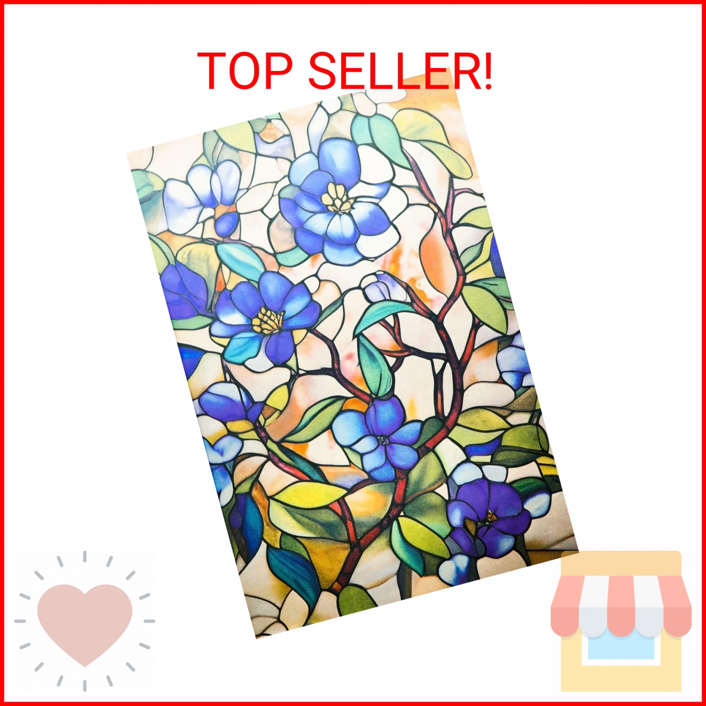Window Privacy Film – Stained Glass Style Floral Window Clings for Home Decor, U