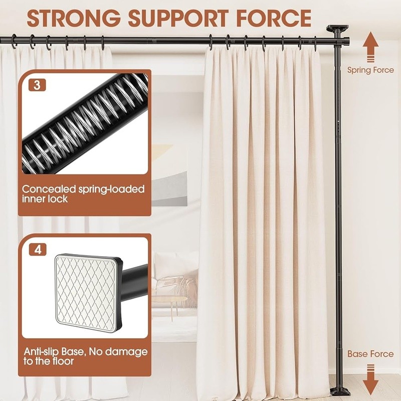 No Drill Adjustable Room Divider Curtain Rod Easy Install Metal Space Separator